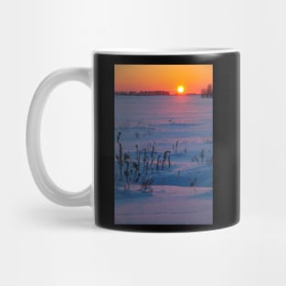 Sunset winter landscape with snow-covered road in violet and pink colors Mug